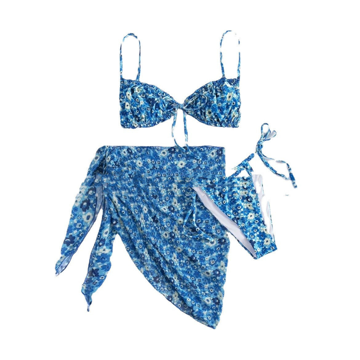 New Floral Drawstring Three-piece Bikini