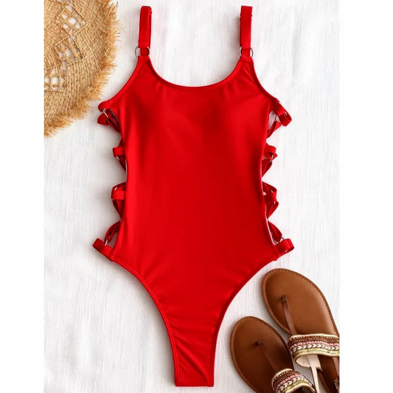 2024 Sexy Hollow Out Women Swimwear One Piece Swimsuit Female High Cut Monokini Bather Rings Bathing Suit Swim Bodysuit Lady