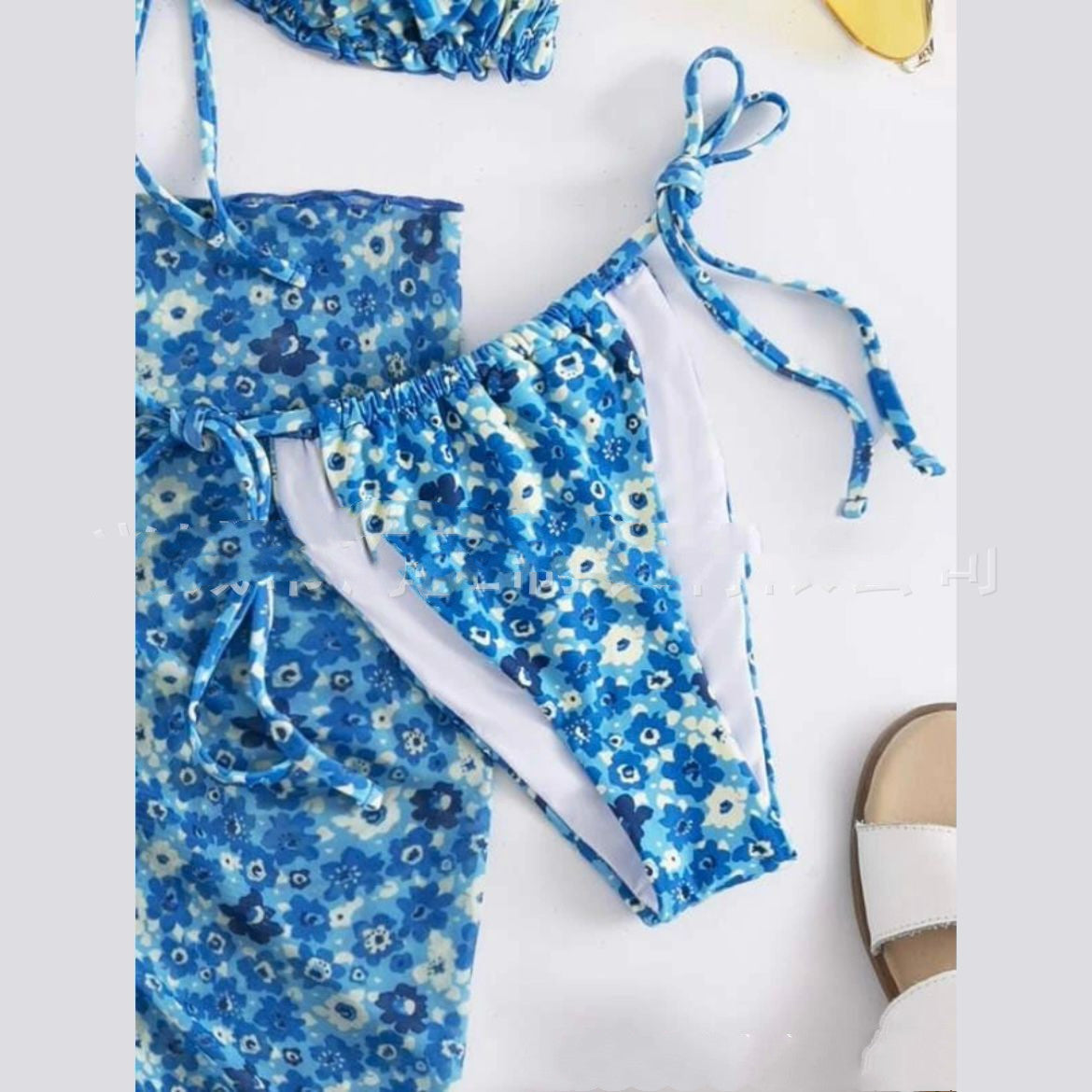 New Floral Drawstring Three-piece Bikini