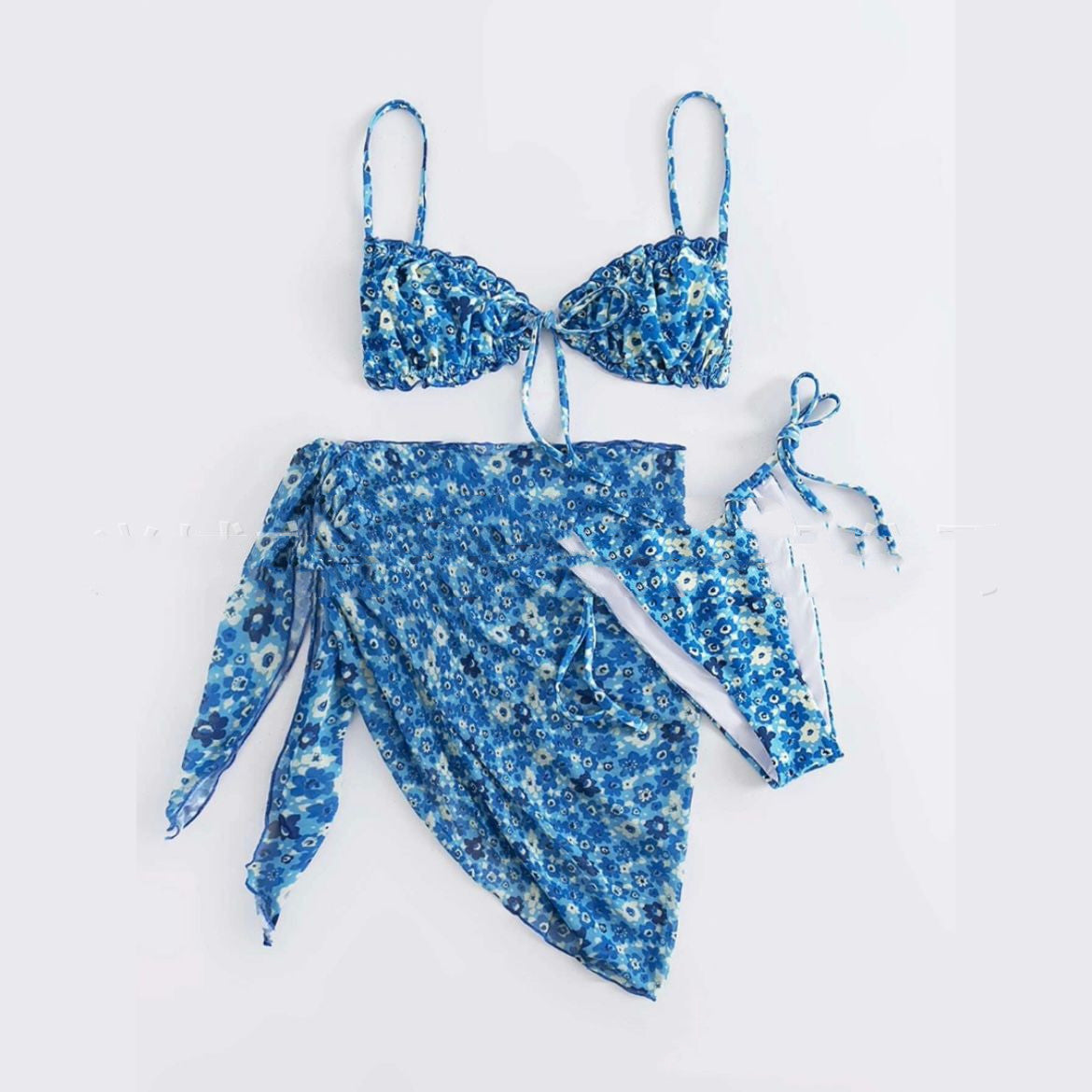 New Floral Drawstring Three-piece Bikini