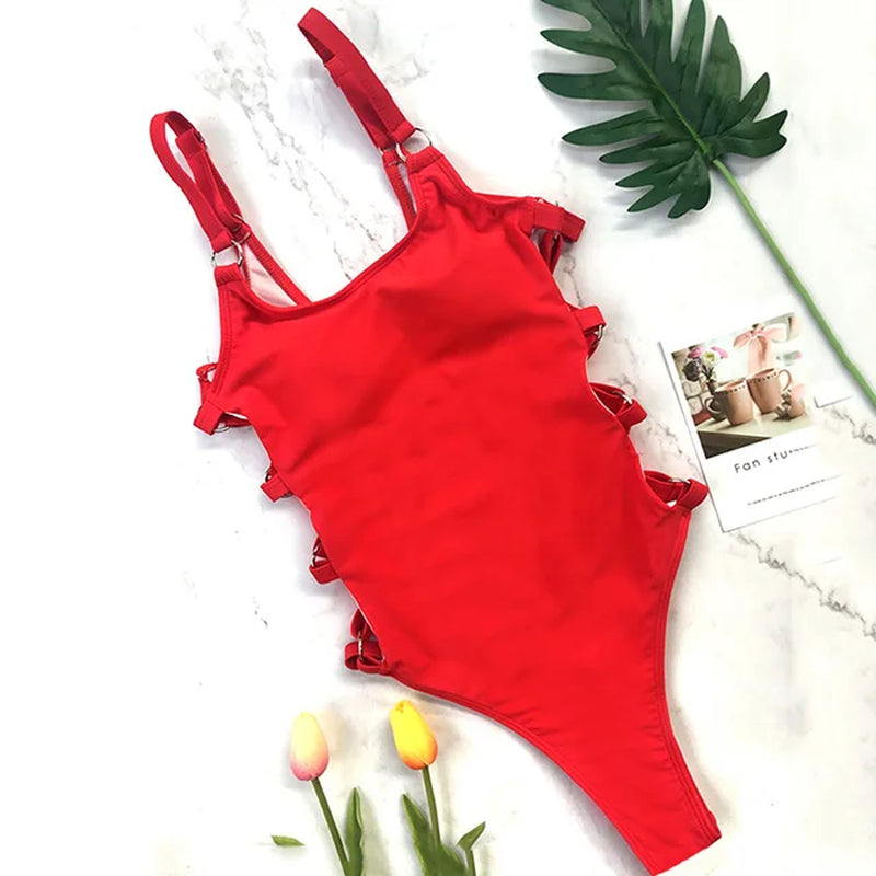 2024 Sexy Hollow Out Women Swimwear One Piece Swimsuit Female High Cut Monokini Bather Rings Bathing Suit Swim Bodysuit Lady