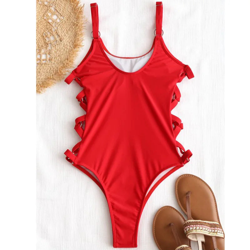 2024 Sexy Hollow Out Women Swimwear One Piece Swimsuit Female High Cut Monokini Bather Rings Bathing Suit Swim Bodysuit Lady