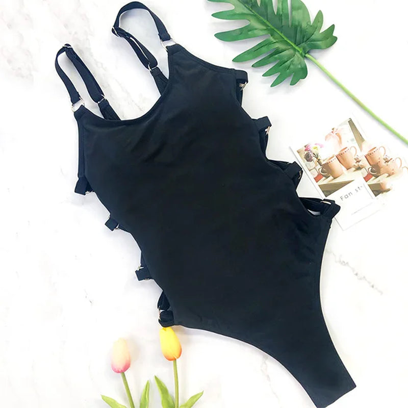 2024 Sexy Hollow Out Women Swimwear One Piece Swimsuit Female High Cut Monokini Bather Rings Bathing Suit Swim Bodysuit Lady